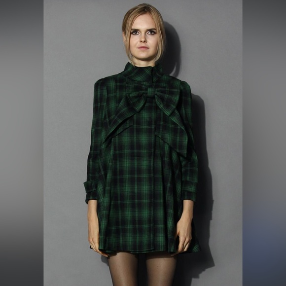 Chicwish Bow Dress / Jacket Size S Green Plaid - Picture 1 of 4